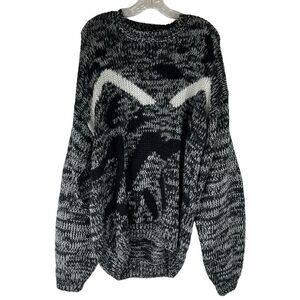 Le Tigre Vintage 90s Sweater Black White Abstract Acrylic Grandpa Open Knit 2X